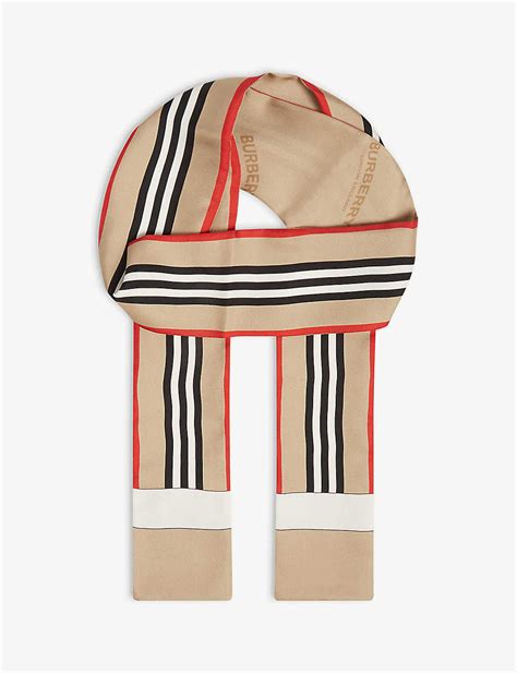 burberry heritage stripe silk skinny scarf|burberry silk scarf women.